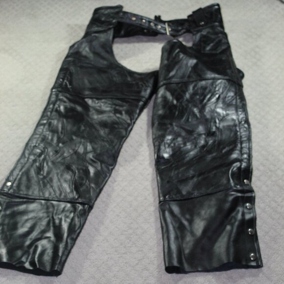Genuine Leather Unisex Motorcycle Riding Chaps Size Medium Black EUC! - Picture 1 of 8